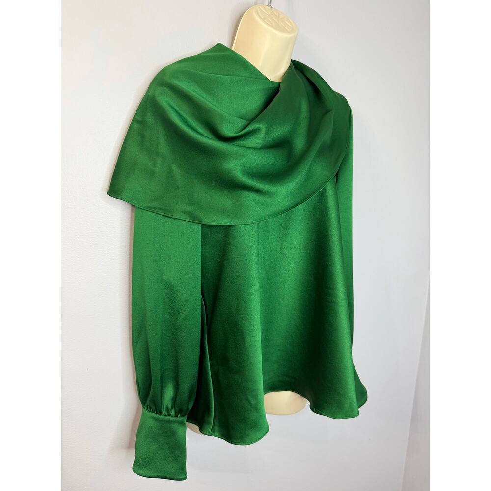 The Fold Ocana Satin Long Sleeve Blouse Deep Emerald Women's 14 New Elegant - Picture 3 of 13